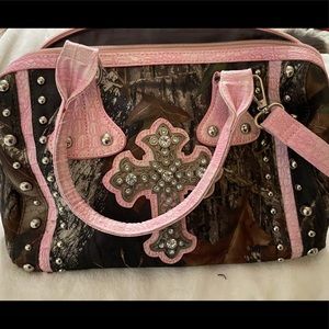 Camo and pink leather purse